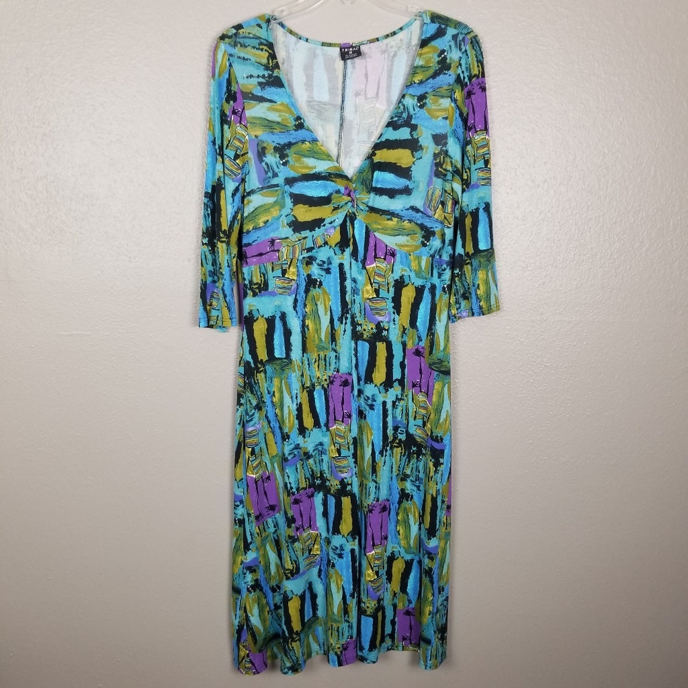 Tribal Multicolor 3/4 Sleeve Midi Dress M